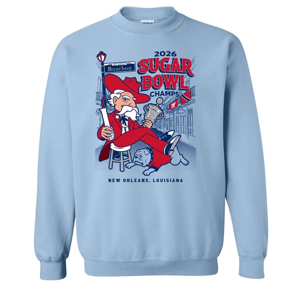 Ole Miss Sugar Bowl Champions 2026 Univ of Mississippi crewneck LIGHT BLUE
